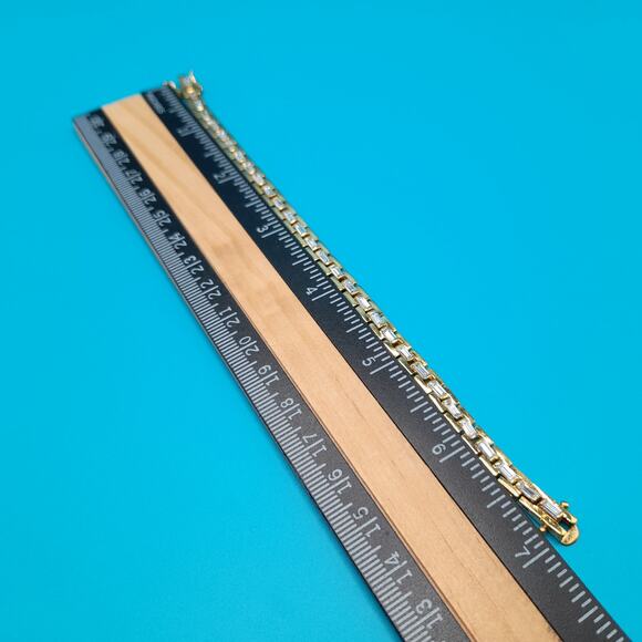 Vintage Clear Baguette Rhinestone Tennis Bracelet, Gold Plated, 7 Inches - Picture 5 of 10